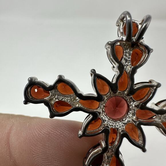 Sterling Silver 925 Red Garnet Cross Pendant - Picture 3 of 4